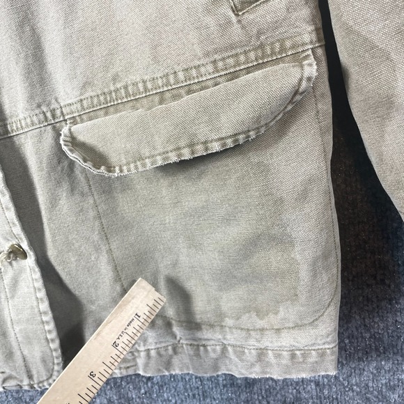 Vtg LL Bean Jacket Womens Large Beige Canvas Chore Barn Coat Shacket 80s Retro - Picture 12 of 16